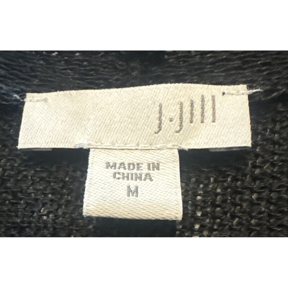 Women’s J. Jill Lightweight Linen Blend Long BLACK Open Front Cardigan Pockets M - Picture 5 of 7